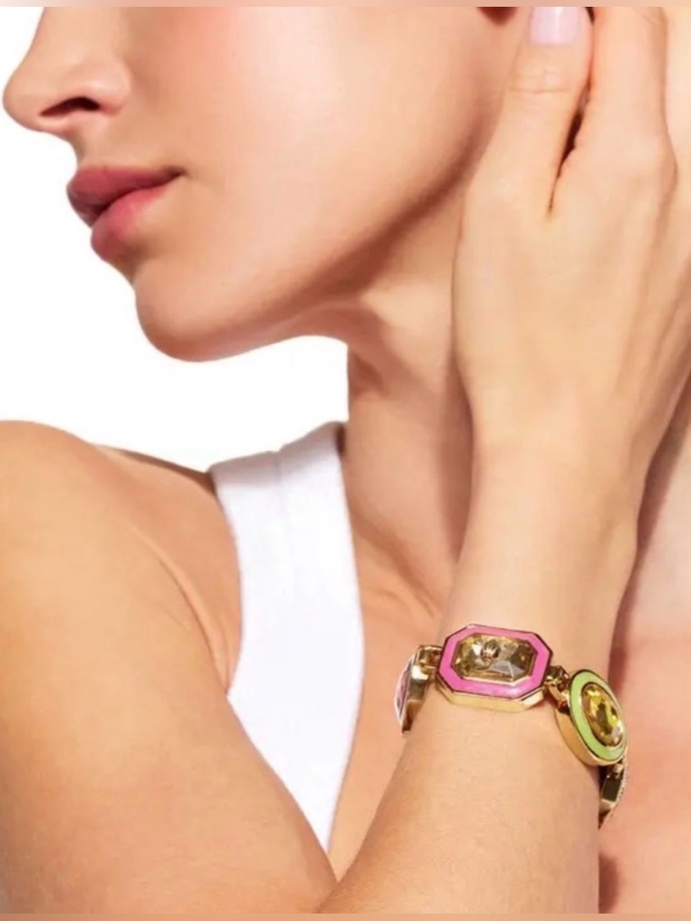 Gold Multicolor Gemstone Link Bracelet - Women Jewelry - Picture 2 of 10